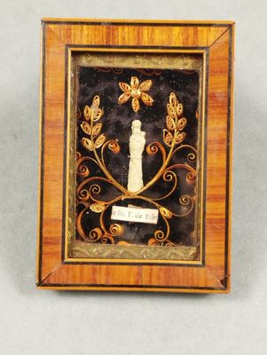 Petit reliquaire rectangulaire en bois marqueté à décor d... - 82750997