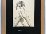 a black and white drawing of a naked woman in a white frame