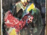 painting of a man in a fireman ' s hat holding a red glove