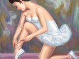 tableau représentant une jeune ballerine en train de lacer ses chaussons de danse
