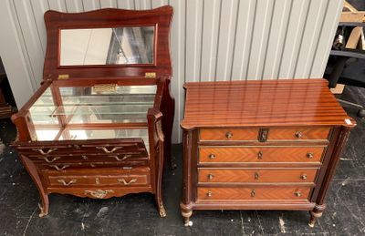 pair of antique mahogany and glass dressers