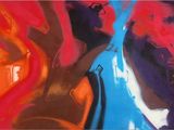abstract painting of a man and a woman with their hands in the air