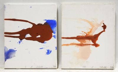 two paintings of a person on a skateboard on a white surface