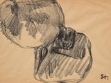 dessin représentant un homme portant un chapeau et un sac sur l'épaule