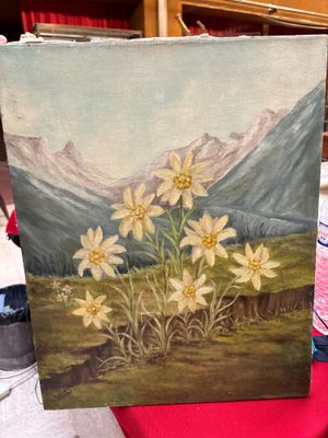 une photo d'un tableau représentant des fleurs posées sur une table
