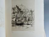 an old book with a drawing of a boat in the water