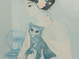 un tableau représentant une femme tenant un chat dans ses bras