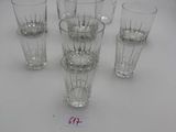 six glasses are lined up on a table with a price tag