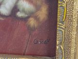 a painting of a cat that is sitting on a chair