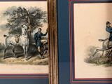 two framed prints of a man and a horse in a field