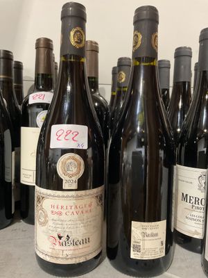 Des bouteilles de vin sont alignées sur un comptoir devant un mur.