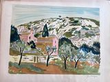 une image d'un tableau représentant un village de montagne