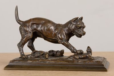 Agathon LÉONARD (1841-1923). Chien attaquant des rats.