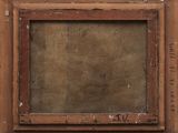 an image of a painting of a wooden frame with a label on it