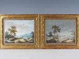 deux tableaux encadrés représentant un paysage avec un homme et une femme