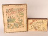 une paire de boîtes vintage pour livres d'enfants, ornées d'illustrations pour enfants