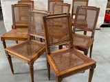 lot de six chaises de salle à manger avec dossier et assise en rotin