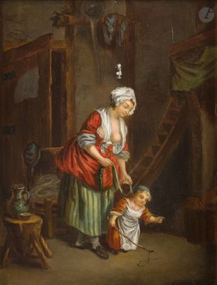 une image représentant un tableau où l'on voit une femme et un enfant dans une pièce