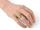 an image of a woman ' s hand with a gold ring on it