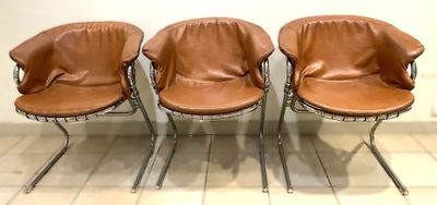 Gastone RINALDI (1920-2006) Suite de trois fauteuils galette…