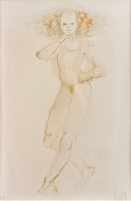 drawing of a nude woman with curly hair standing in front of a white background