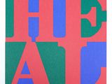 an image of a red, green, and blue poster with the word hib a d on it