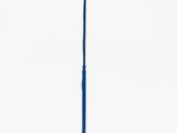 the floor lamp has a blue base and a silver ball on it