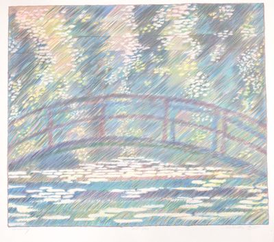 an image of a drawing of a bridge over a body of water