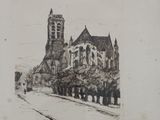 drawing of a church with a steeple and a steeple tower