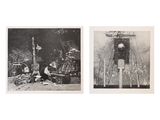 deux photographies en noir et blanc représentant un homme et une femme travaillant sur une tour