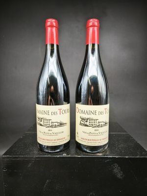 deux bouteilles de vin posées sur un bloc de marbre noir