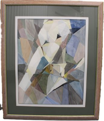 painting of a bird in a frame on a white background