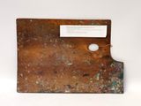 an old wooden palette with a label on it