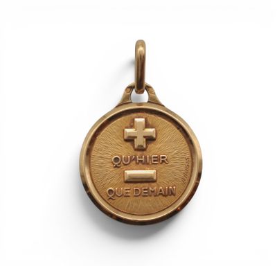 a close up of a gold coin with a cross on it