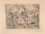 an image of a drawing of a group of people in a boxing ring