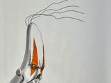 drawing of a man ' s head with orange and white hair on a white background