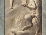 an image of a painting of a man and a woman on a horse