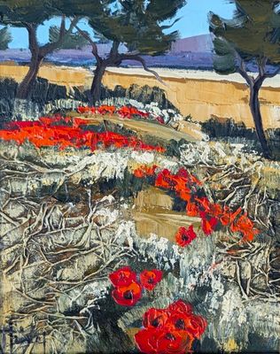 TRIOLET Jean (né en 1935) : Vue de Méditerranée, huile sur t…