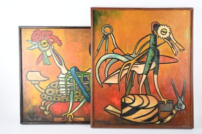 deux tableaux représentant un oiseau et un oiseau sur lequel se trouve un autre oiseau
