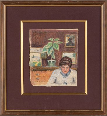 une image représentant un tableau où l'on voit une femme assise devant une plante en pot