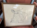 dessin représentant une ballerine assise sur une chaise dans une pièce