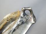 a silver plate with a spoon and a spoon in it