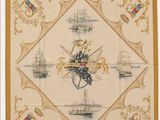 une photo d'un foulard carré orné d'un motif représentant des bateaux
