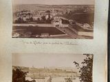 two old black and white photos of a view of a city