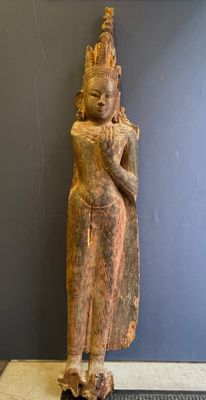 BIRMANIE Bouddha Sujet en bois sculpté - Photo 1