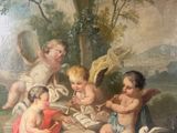 a painting of a group of children playing music
