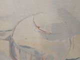 a painting of a bowl and a spoon on a table