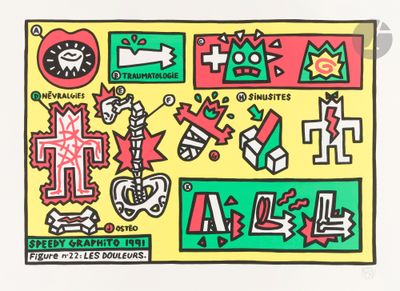 painting of a drawing of various symbols on a piece of paper