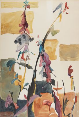 an image of a painting of flowers in a vase on a table