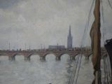 une peinture représentant un pont au-dessus d'une étendue d'eau